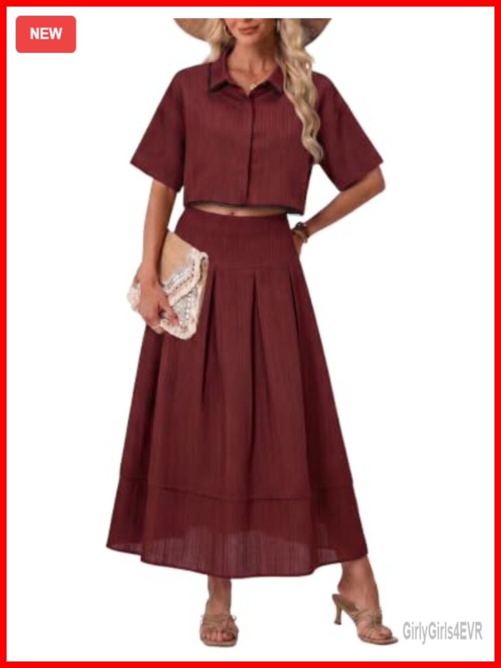 Womens 2 Piece Skirt Set Button Down Crop Top Maxi Skirt Matching Set